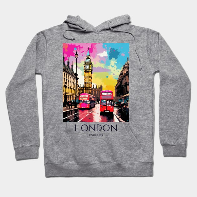 A Pop Art Travel Print of London - England Hoodie by Studio Red Koala